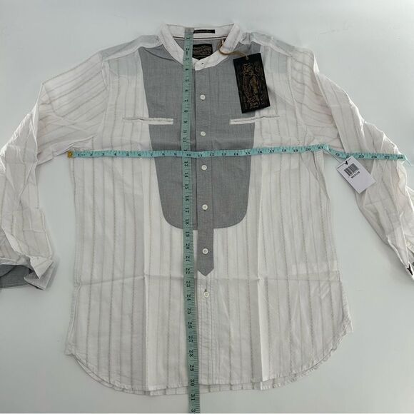 Third and Army Deadstock Collared White Striped Grey Shirt NWT Medium - Picture 7 of 8
